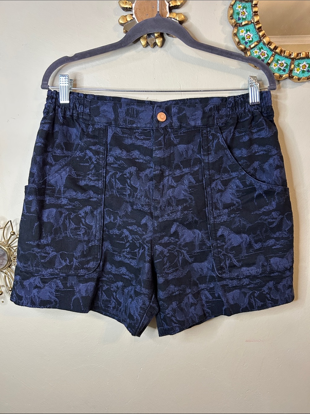 See by Chloe Women’s Navy & Black Jacquard Horse-Pattern Shorts EU 40